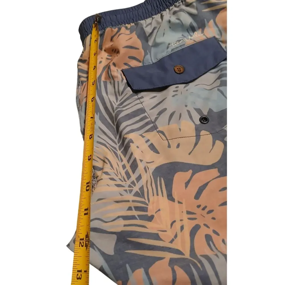 Travis Matthews Swim Shorts Mens‎ Sz M Blue Tropical Island Floral Beach Pocket